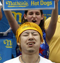 Takeru "Tsunami" Kobayashi out of the hot dog eating contest